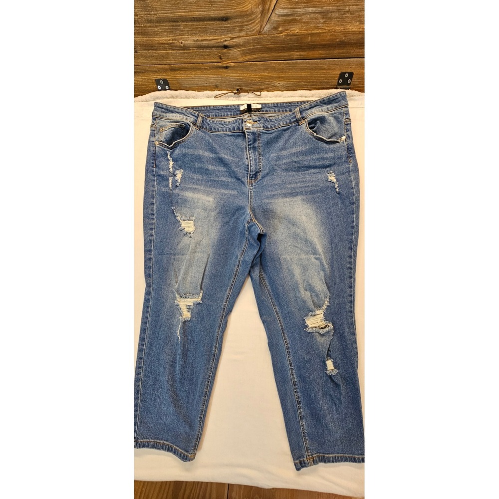 Eloquii Elements Womens Plus Size 24 Distressed Medium Wash Straight Leg Jeans